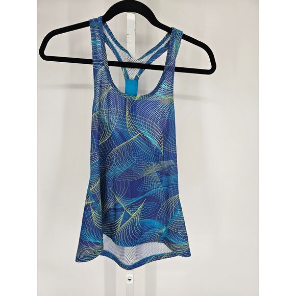 Marika Womens Sz M Loose Fit Athletic Tank Top Blue Geometric Print Racerback - Picture 1 of 3